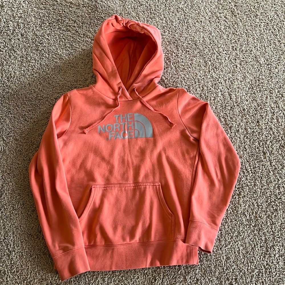 The North Face hoodie. Women’s small. Coral/gray lettering.